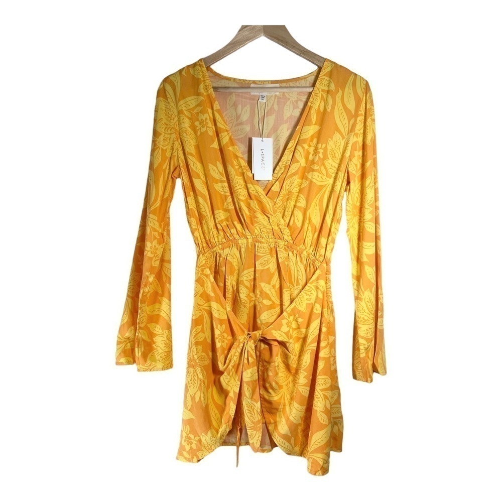 L*Space Kristy Long Sleeve Faux-Wrap Cover-Up Dress - Orange NWT